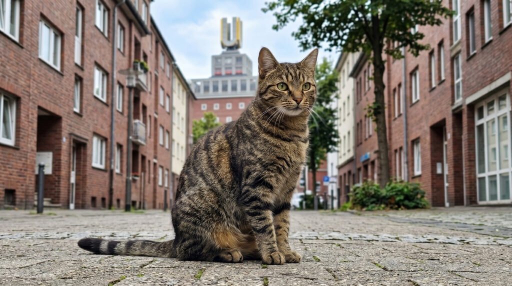 Pflegeleichte Britisch Kurzhaar Katze entspannt auf einem Kissen im Wohnzimmer Europaeisch Kurzhaar